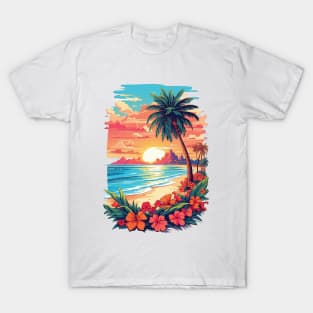 Vintage nature colorful clean beach island, Outdoor T-shirt. T-Shirt